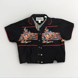 Panhandle Slim Kids Western Shirt M Black Cowboy Rodeo Pearl Snaps Retro Vintage